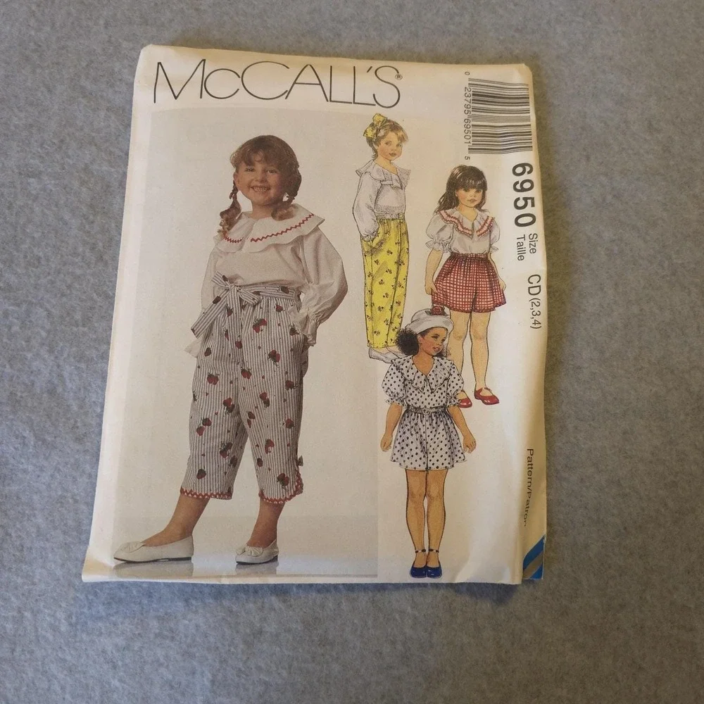 UNCUT McCall's 6950 Girl's Top Skirt Pants Shorts Pattern 2-4 Ruffle Collar